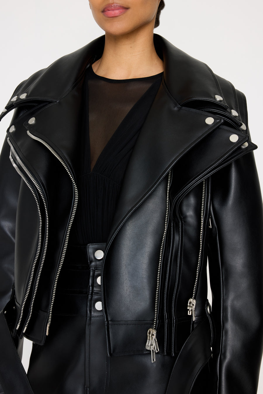 MULTI-LAYERED LEATHER BIKER JACKET