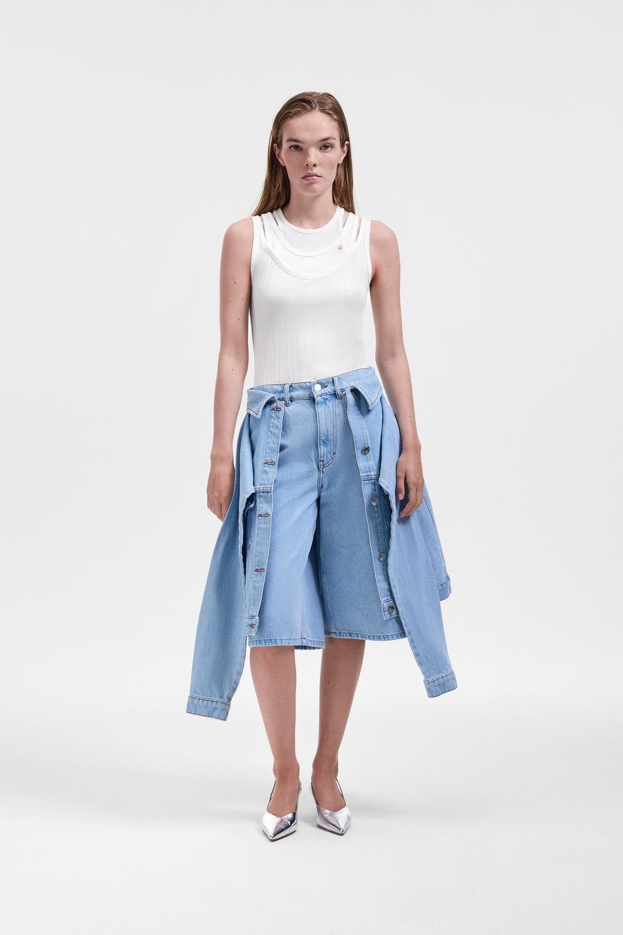 SLEEVE TIE DENIM SHORTS