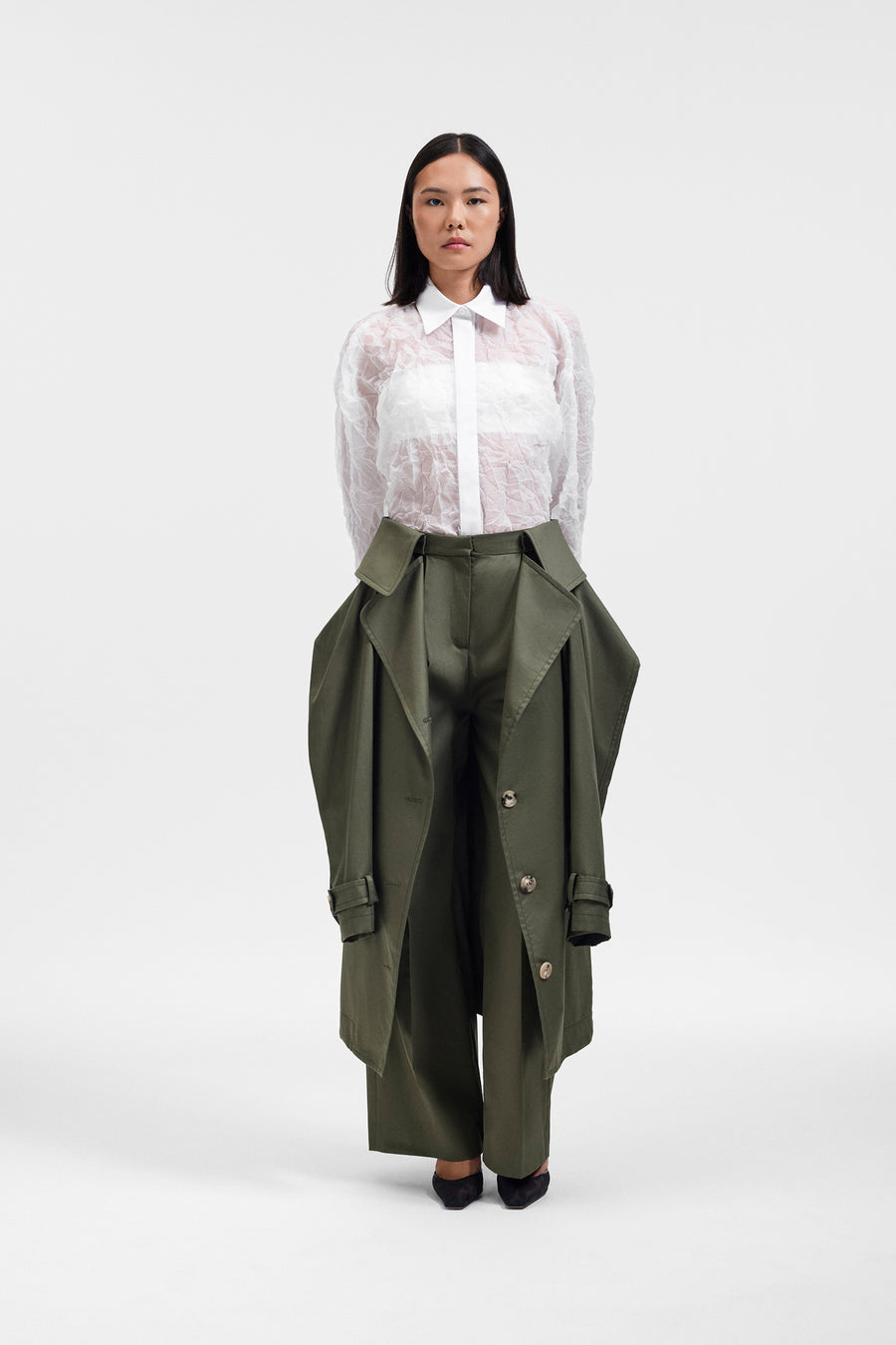 SLEEVE TIE GABARDINE WRAP TROUSERS