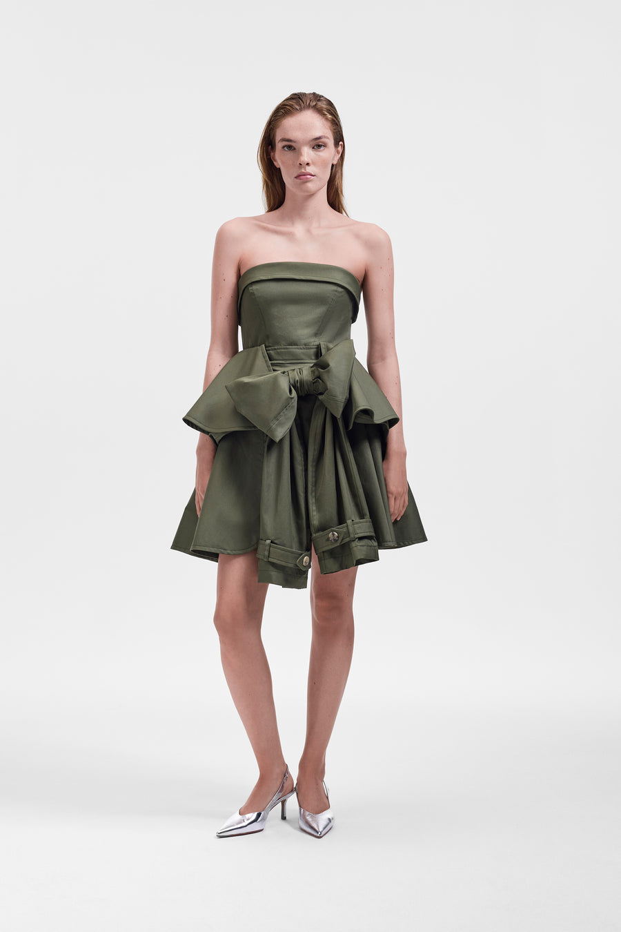 BOW DRAPE GABARDINE COCKTAIL DRESS