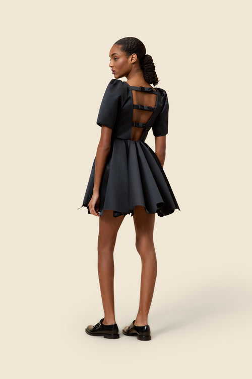 Viktor&Rolf bonded satin mini dress with bow back detail.