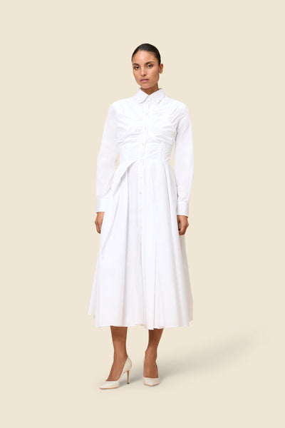 ●depound● pleated dress white DP2378OP001MWHFR model_front_TD0732111325_front