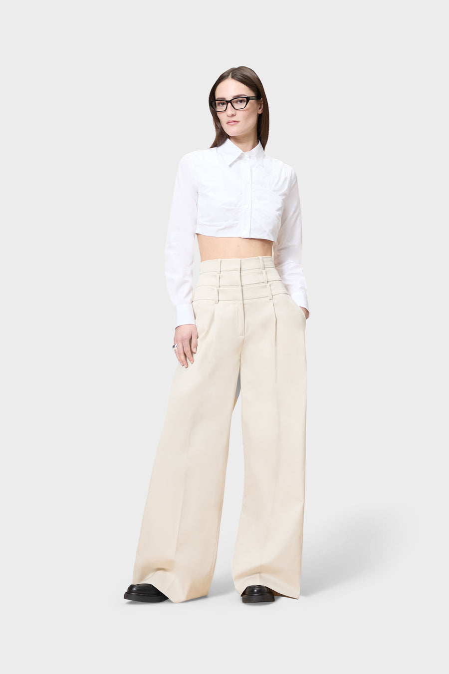 PLEATED POPLIN SHIRT