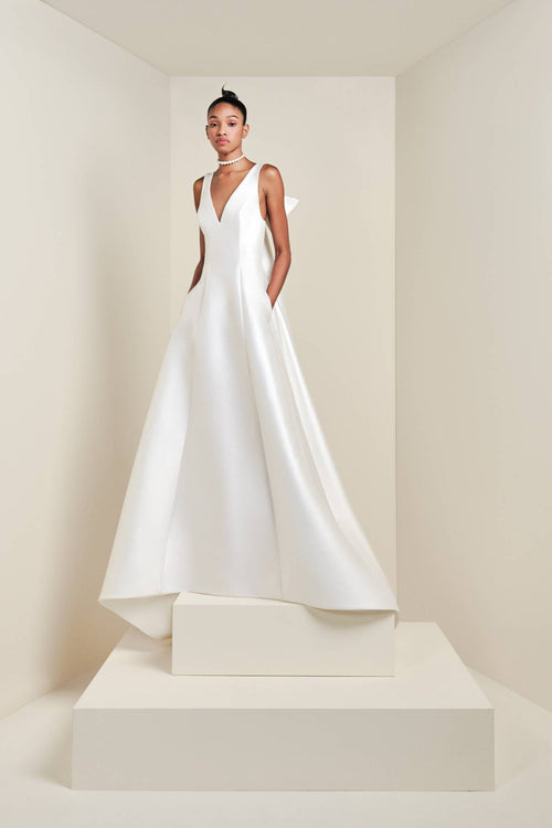 VRM438 – DRAMATIC WATTEAU A-LINE GOWN
