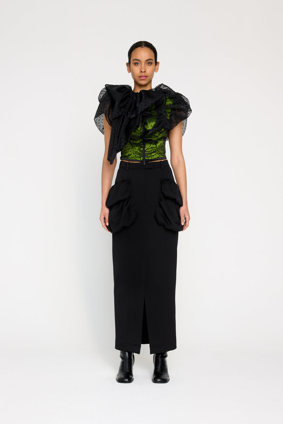 PLEATED POCKET MAXI PENCIL SKIRT