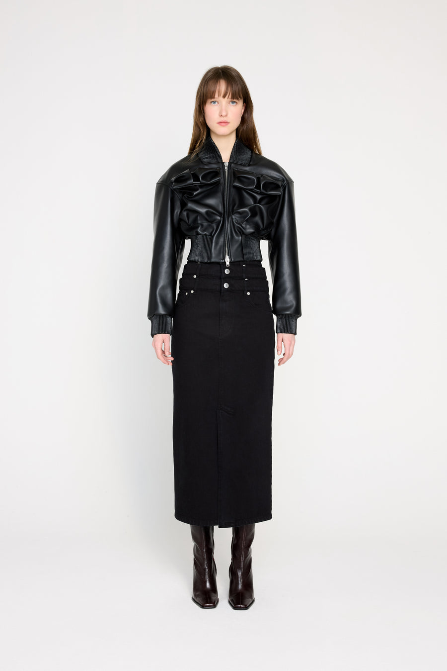 MULTI-LAYERED LONG DENIM SKIRT