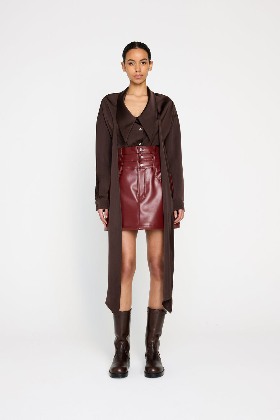 MULTI-LAYERED LEATHER MINI SKIRT
