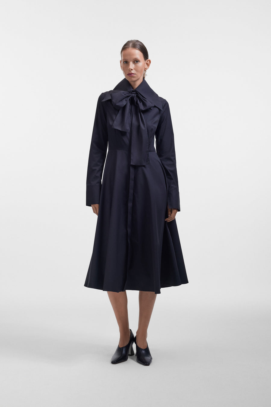 MULTI-LAYERED LONG SLEEVE POPLIN SHIRT DRESS