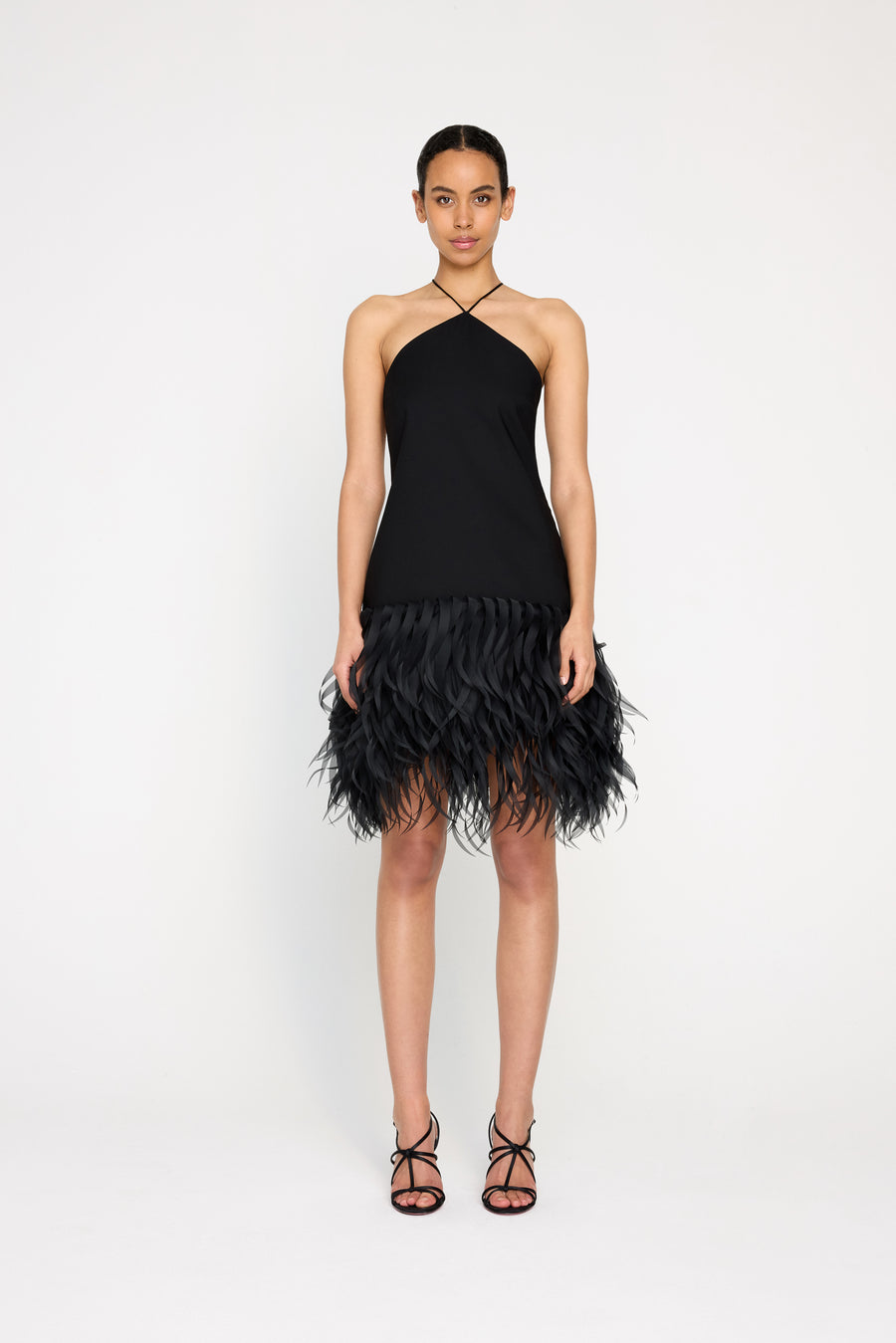 FEATHER HEM MINI DRESS