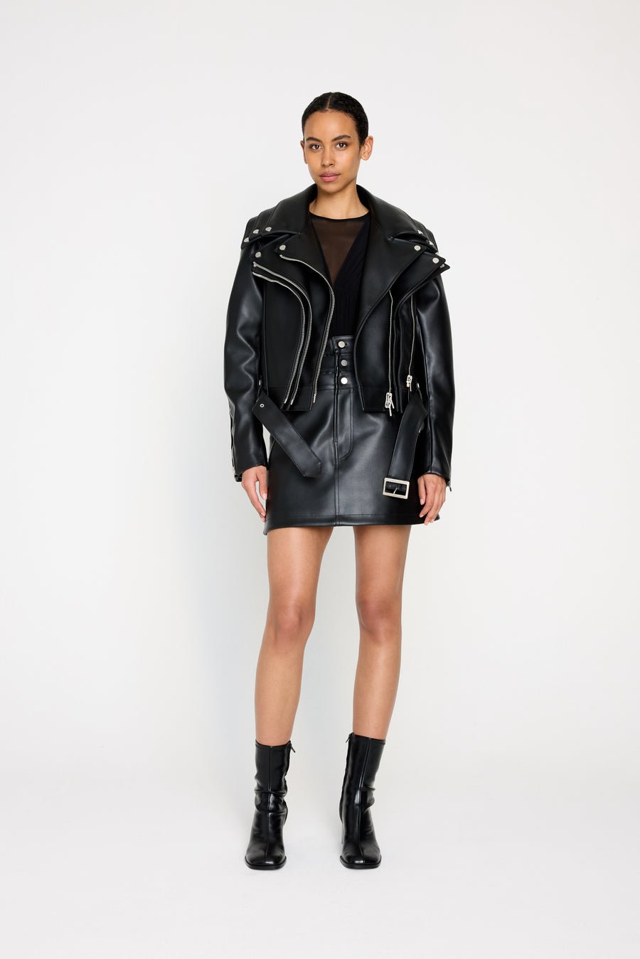 MULTI-LAYERED LEATHER BIKER JACKET