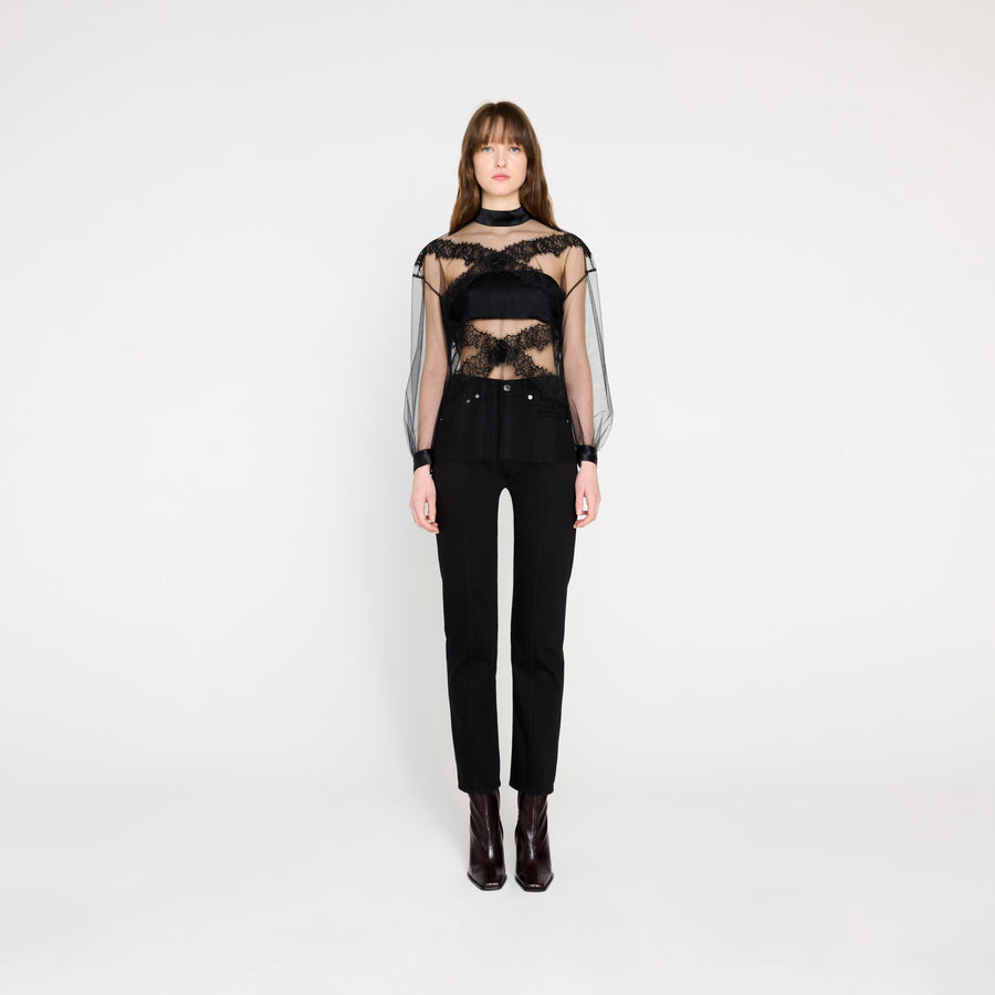 TULLE & LACE LONG SLEEVE BLOUSE