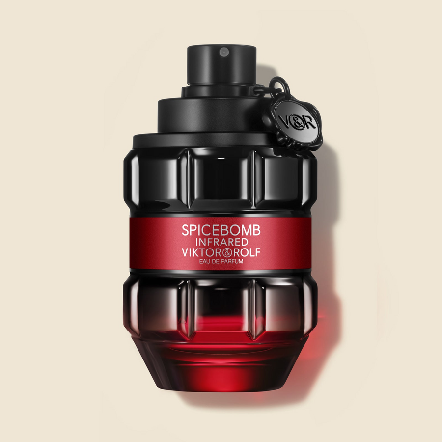 Viktor & Rolf Spicebomb Infrared perfume bottle on a beige background