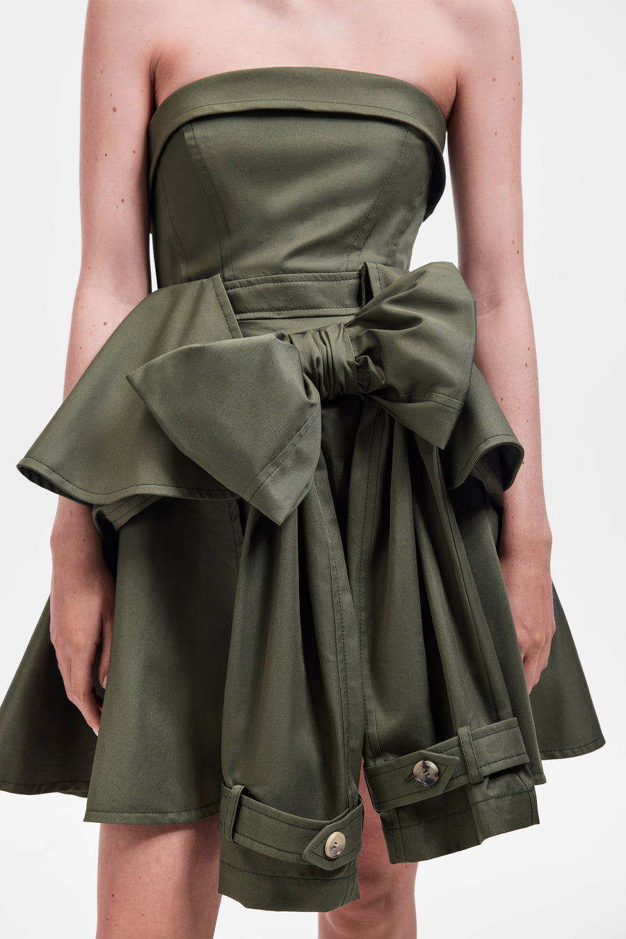 BOW DRAPE GABARDINE COCKTAIL DRESS