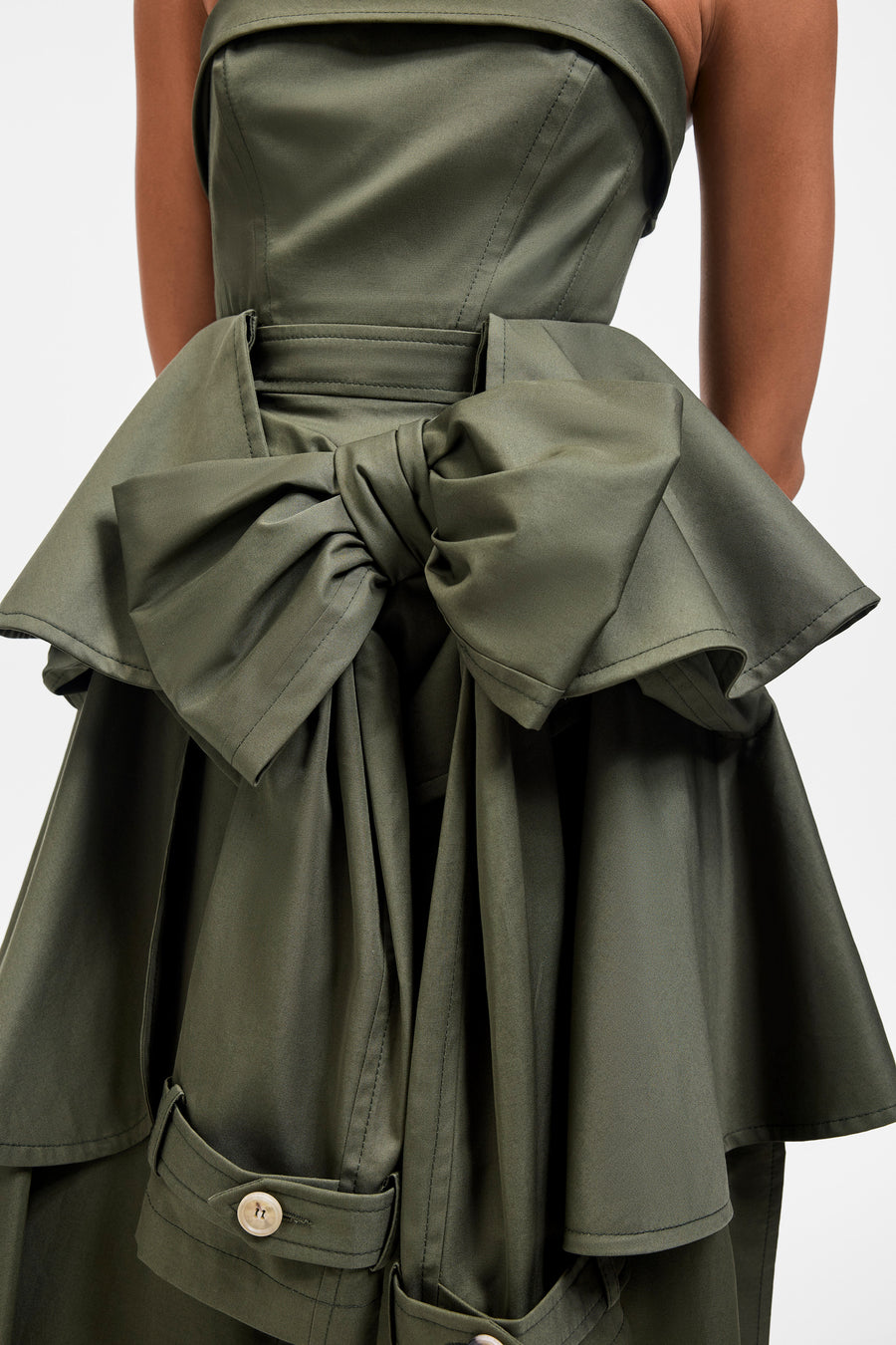 BOW DRAPE GABARDINE BALL GOWN