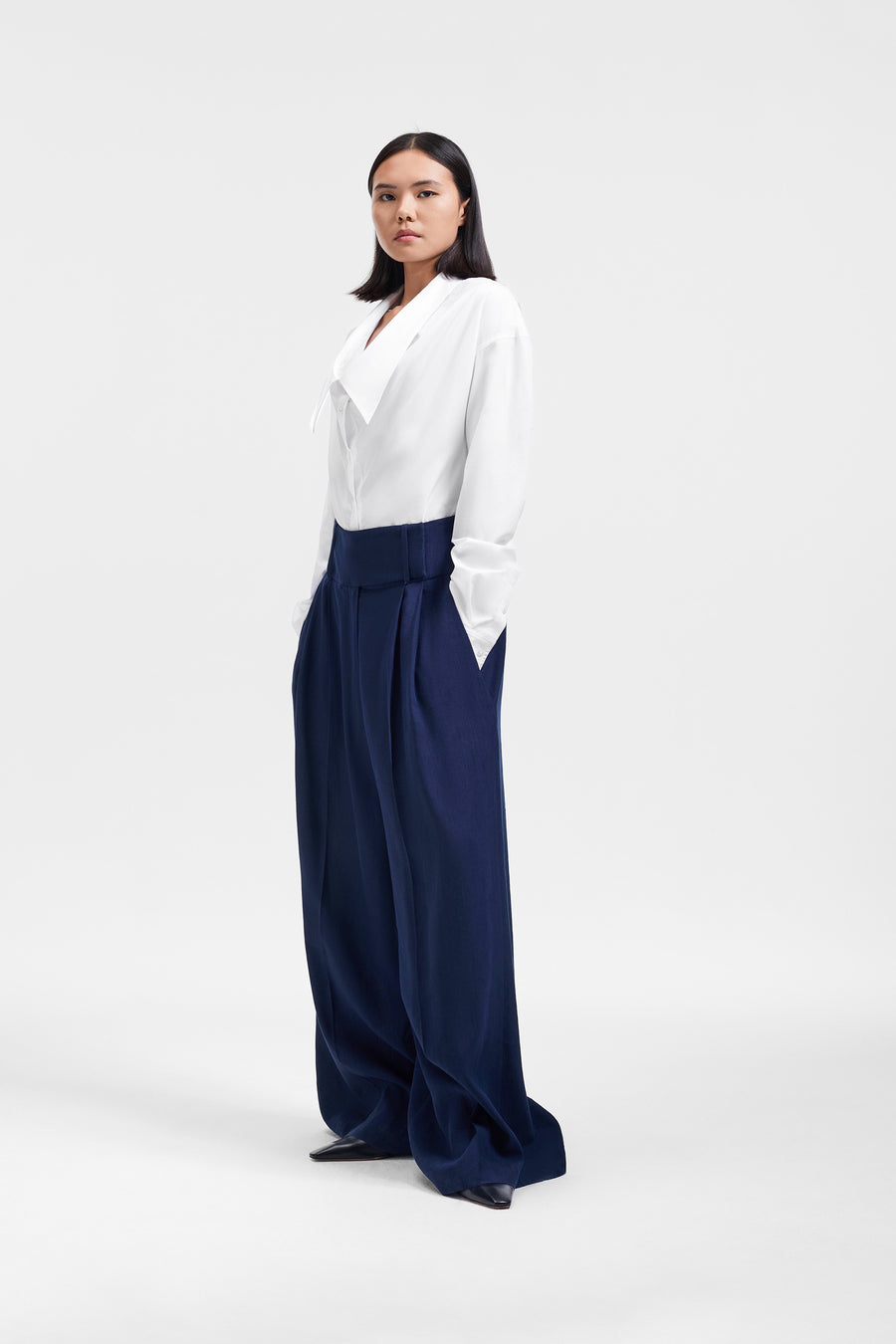 DRAGGED LINEN-SILK BLEND TROUSERS
