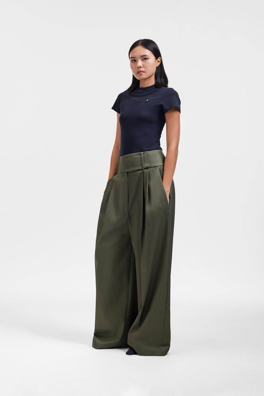 DRAGGED GABARDINE TROUSERS