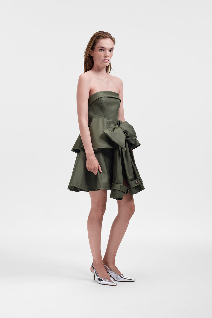BOW DRAPE GABARDINE COCKTAIL DRESS