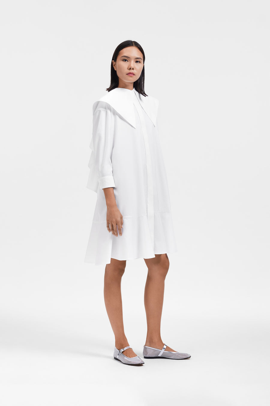 VOLANT DETAIL POPLIN SHIRT DRESS