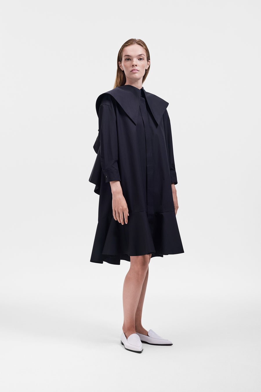 VOLANT DETAIL POPLIN SHIRT DRESS