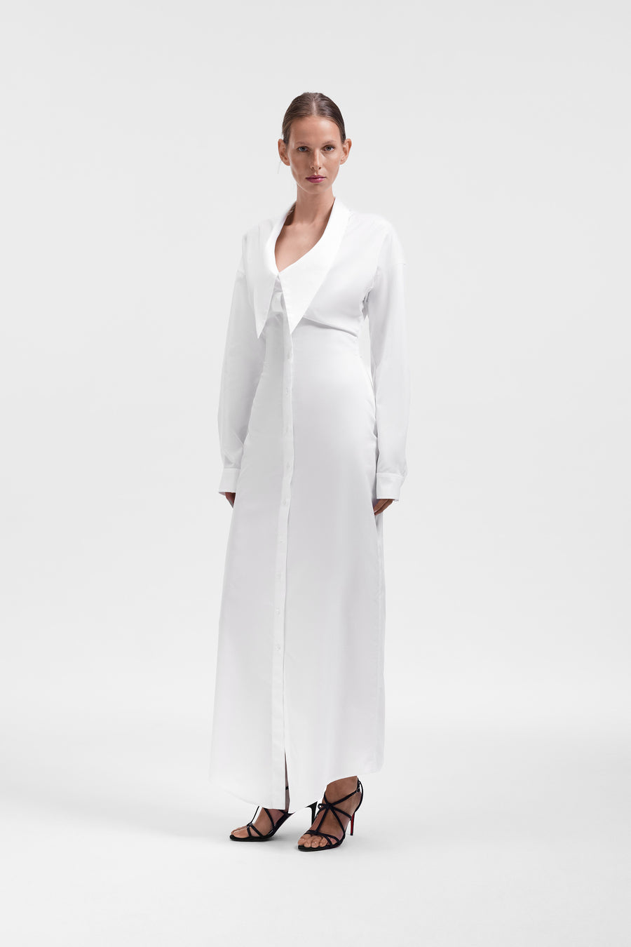 DRAGGED NECKLINE SATIN SHIRT DRESS