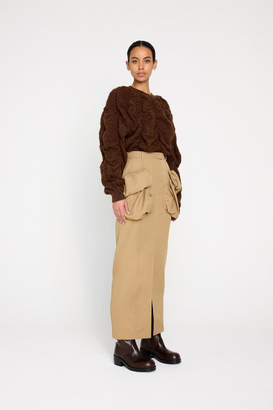 PLEATED POCKET MAXI PENCIL SKIRT