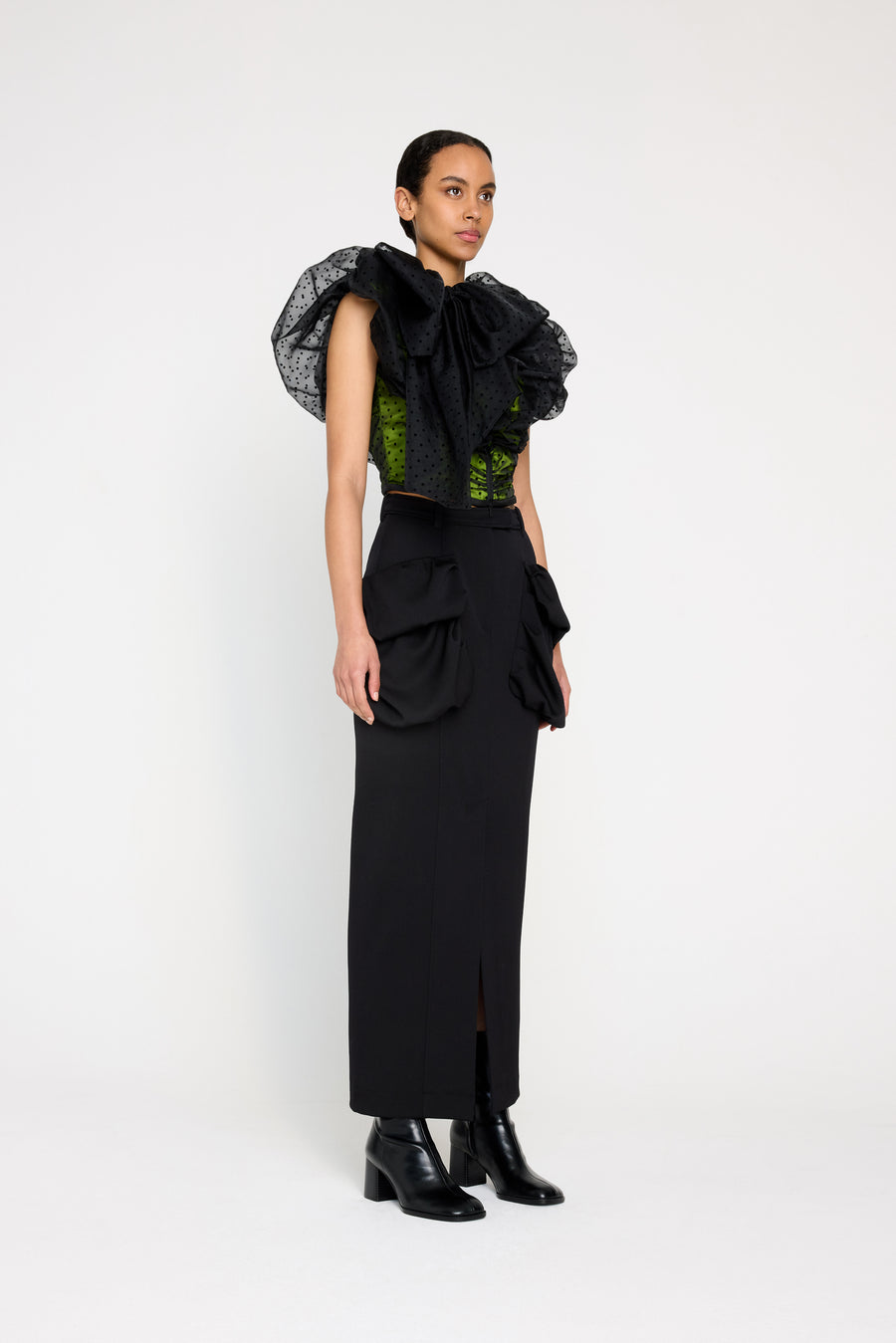 PLEATED POCKET MAXI PENCIL SKIRT