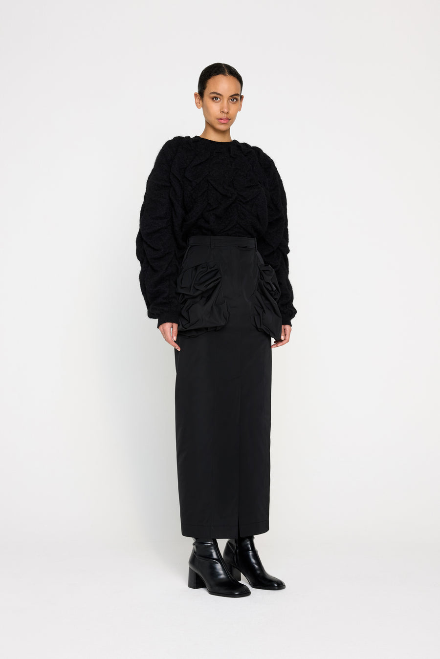 PLEATED POCKET MAXI PENCIL SKIRT