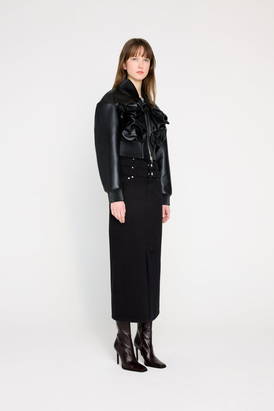 MULTI-LAYERED LONG DENIM SKIRT