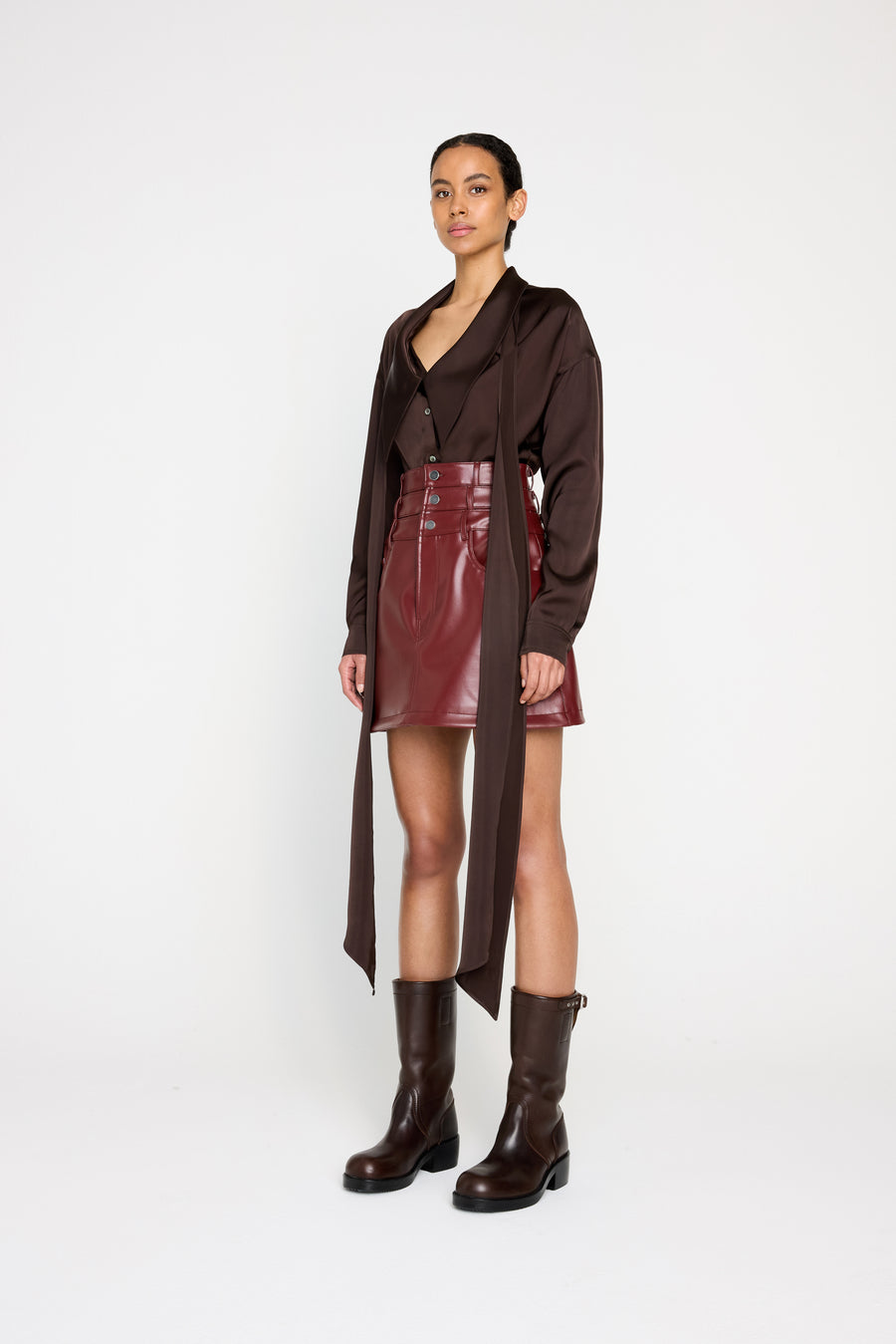 MULTI-LAYERED LEATHER MINI SKIRT