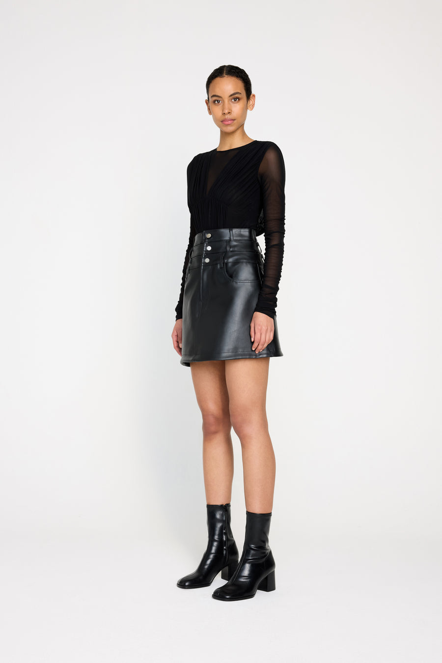 MULTI-LAYERED LEATHER MINI SKIRT