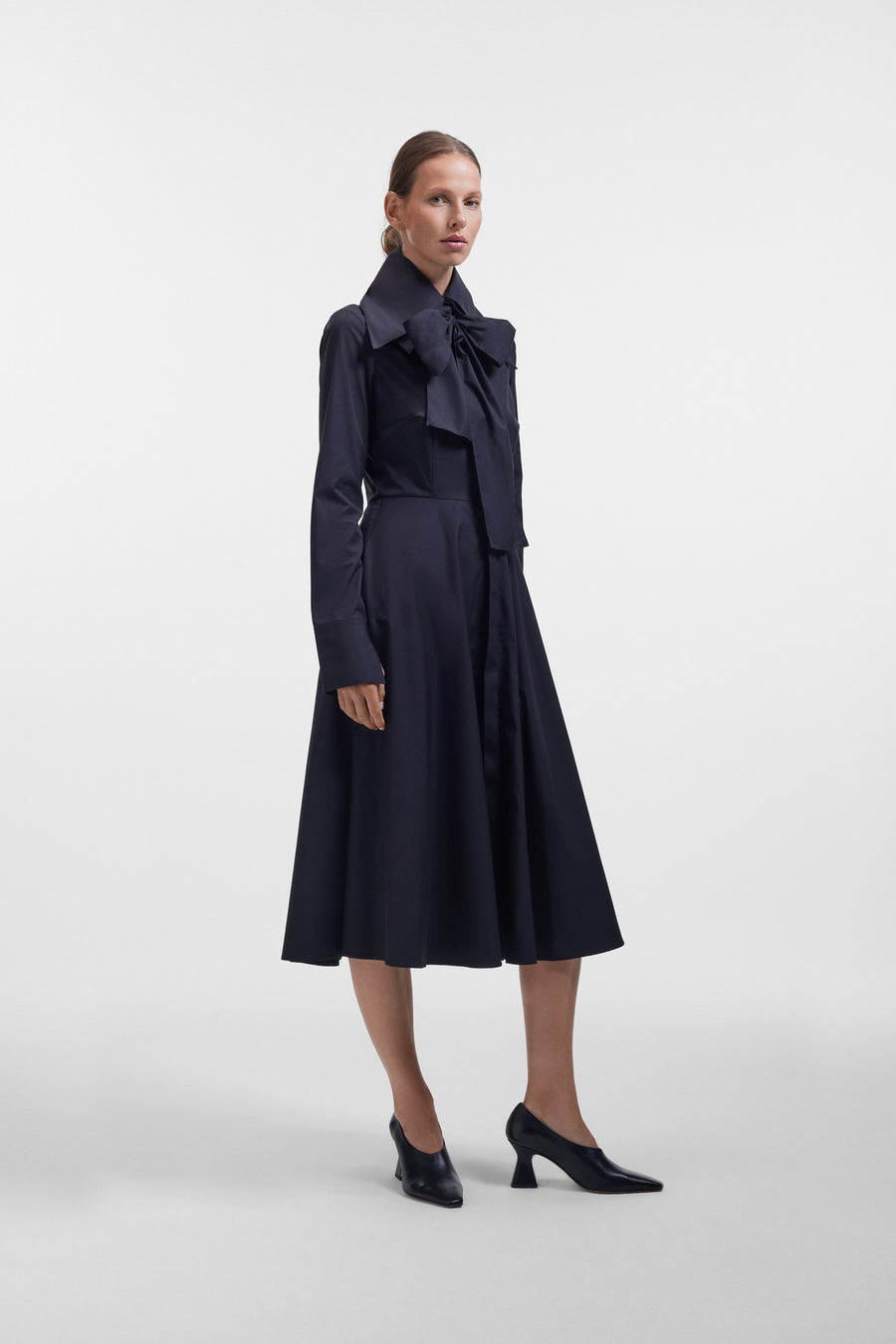 MULTI-LAYERED LONG SLEEVE POPLIN SHIRT DRESS