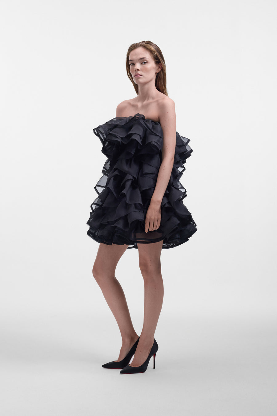 ALL-OVER VOLANTS ORGANZA MINI DRESS