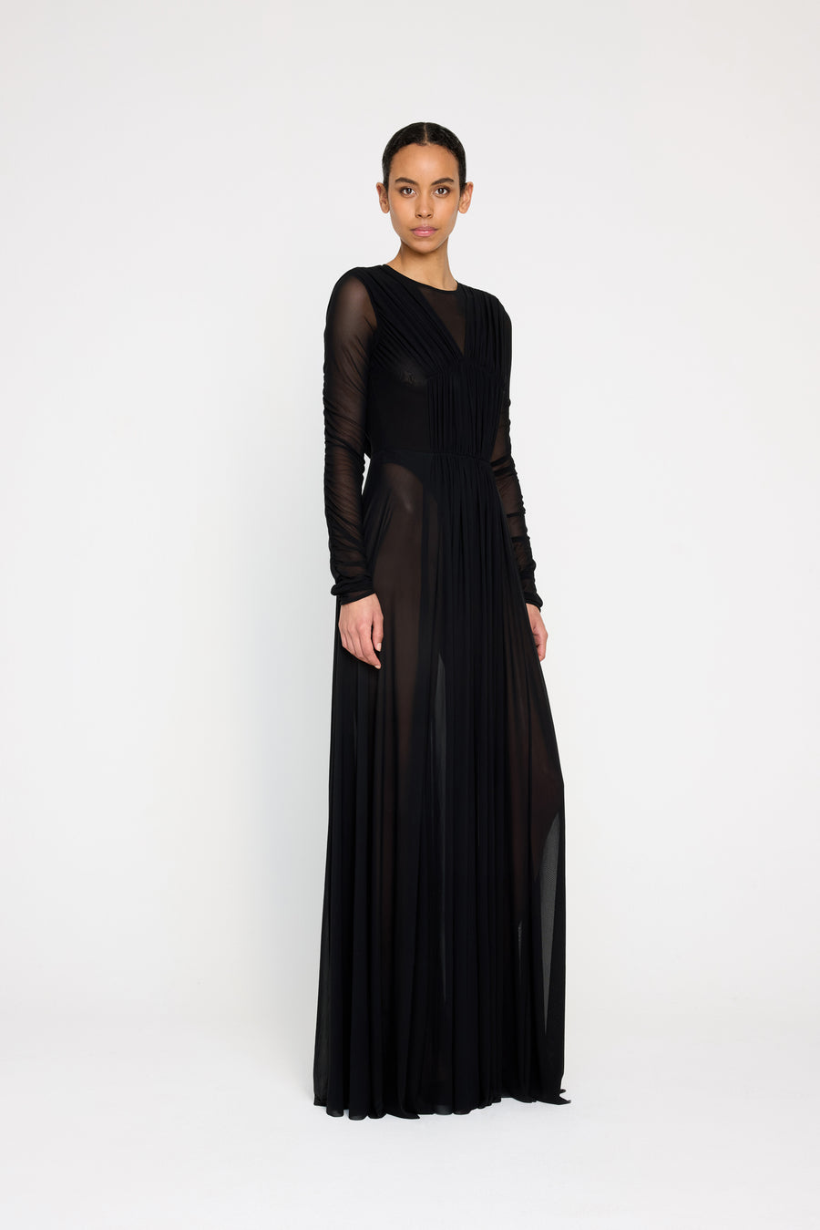 MESH WRAP DRESS LONG
