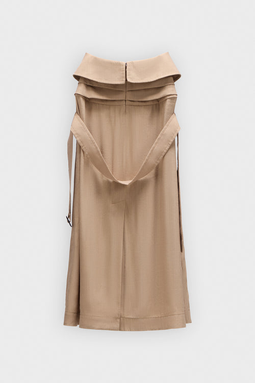 SLEEVE TIE LINEN-SILK BLEND MIDI SKIRT