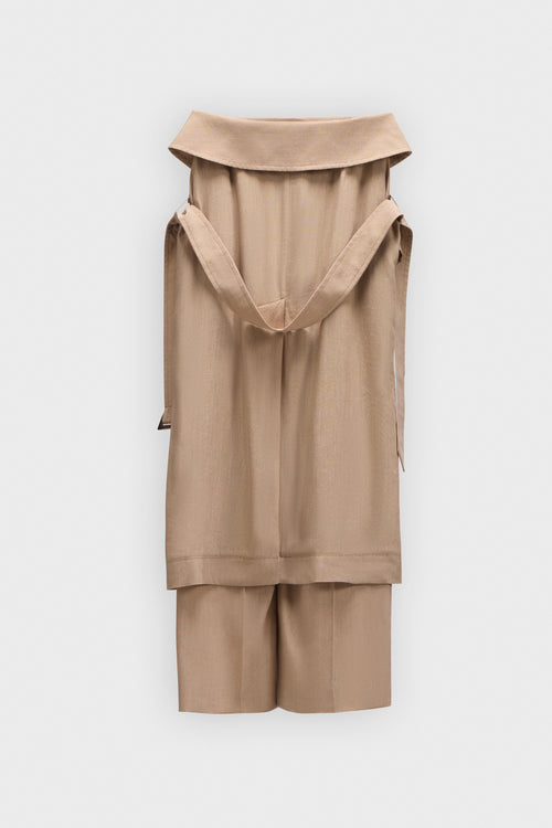 SLEEVE TIE LINEN-SILK BLEND WRAP TROUSERS