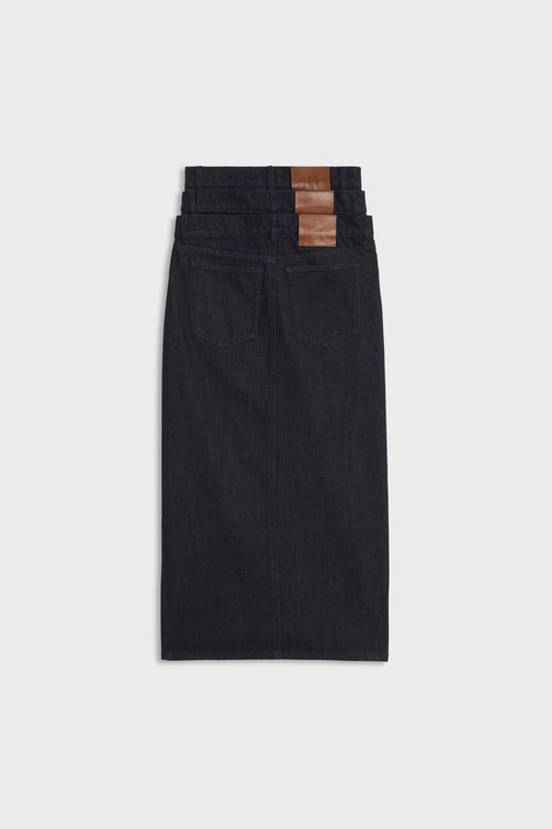 MULTI-LAYERED LONG DENIM SKIRT