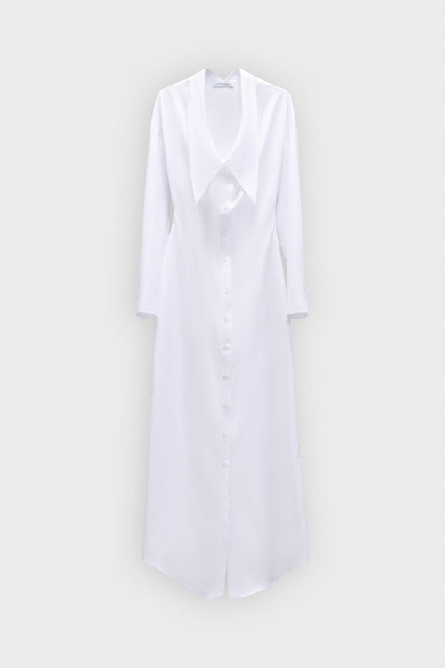 DRAGGED NECKLINE SATIN SHIRT DRESS