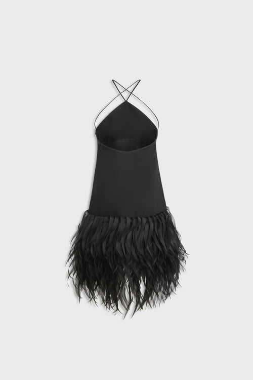 FEATHER HEM MINI DRESS