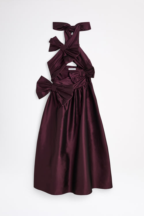 DRAPE BOW TAFFETA GOWN