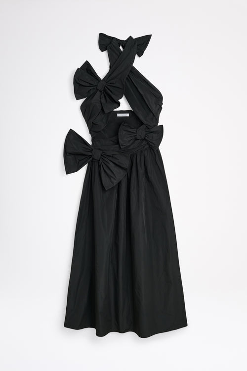 DRAPE BOW TAFFETA GOWN