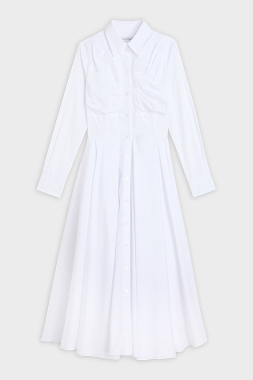 PLEATED POPLIN SHIRT DRESS