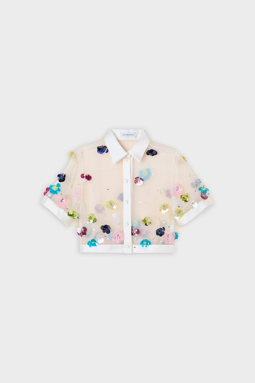 EMBROIDERY SILK CROPPED SHIRT