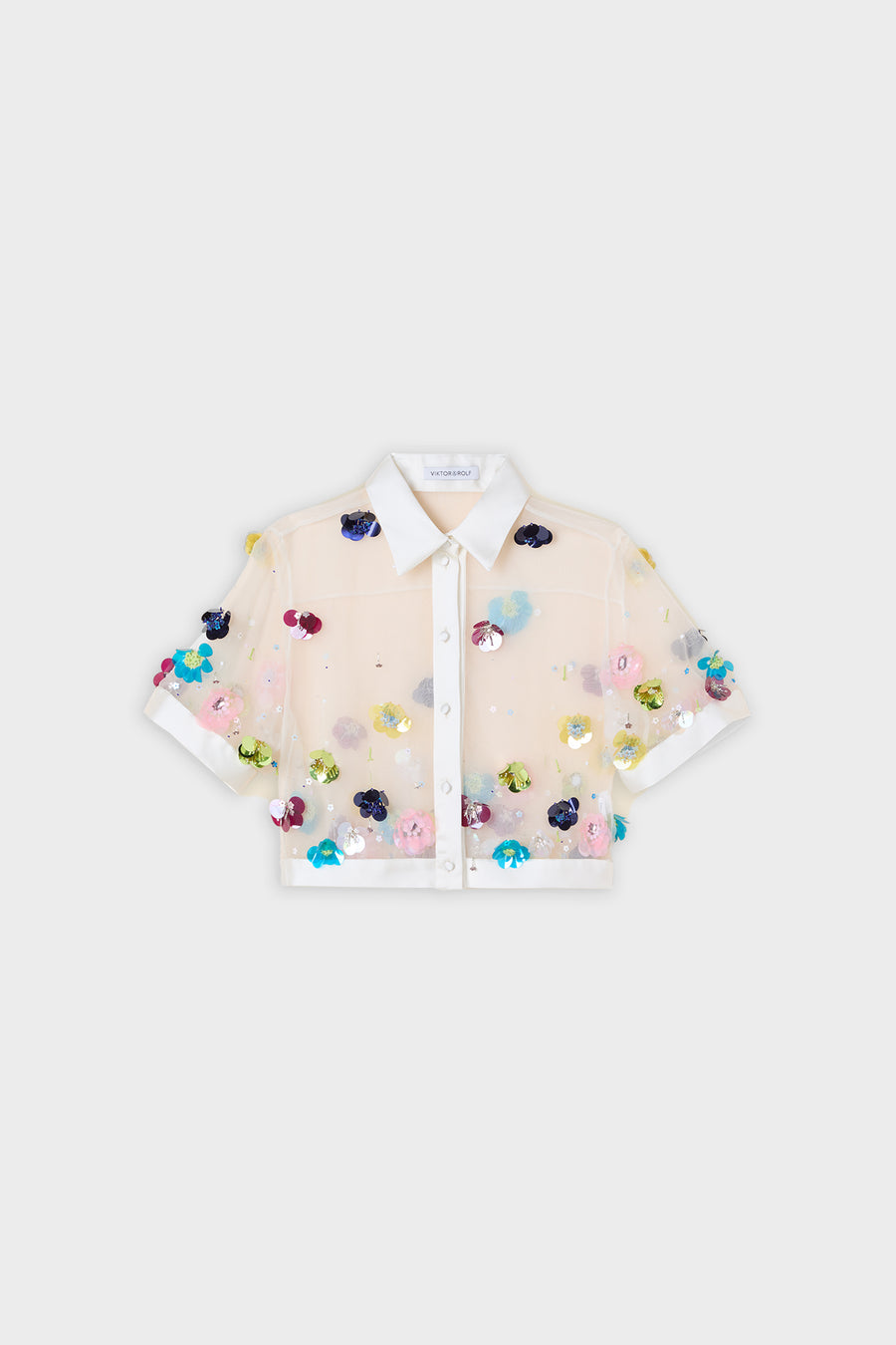 EMBROIDERY SILK CROPPED SHIRT