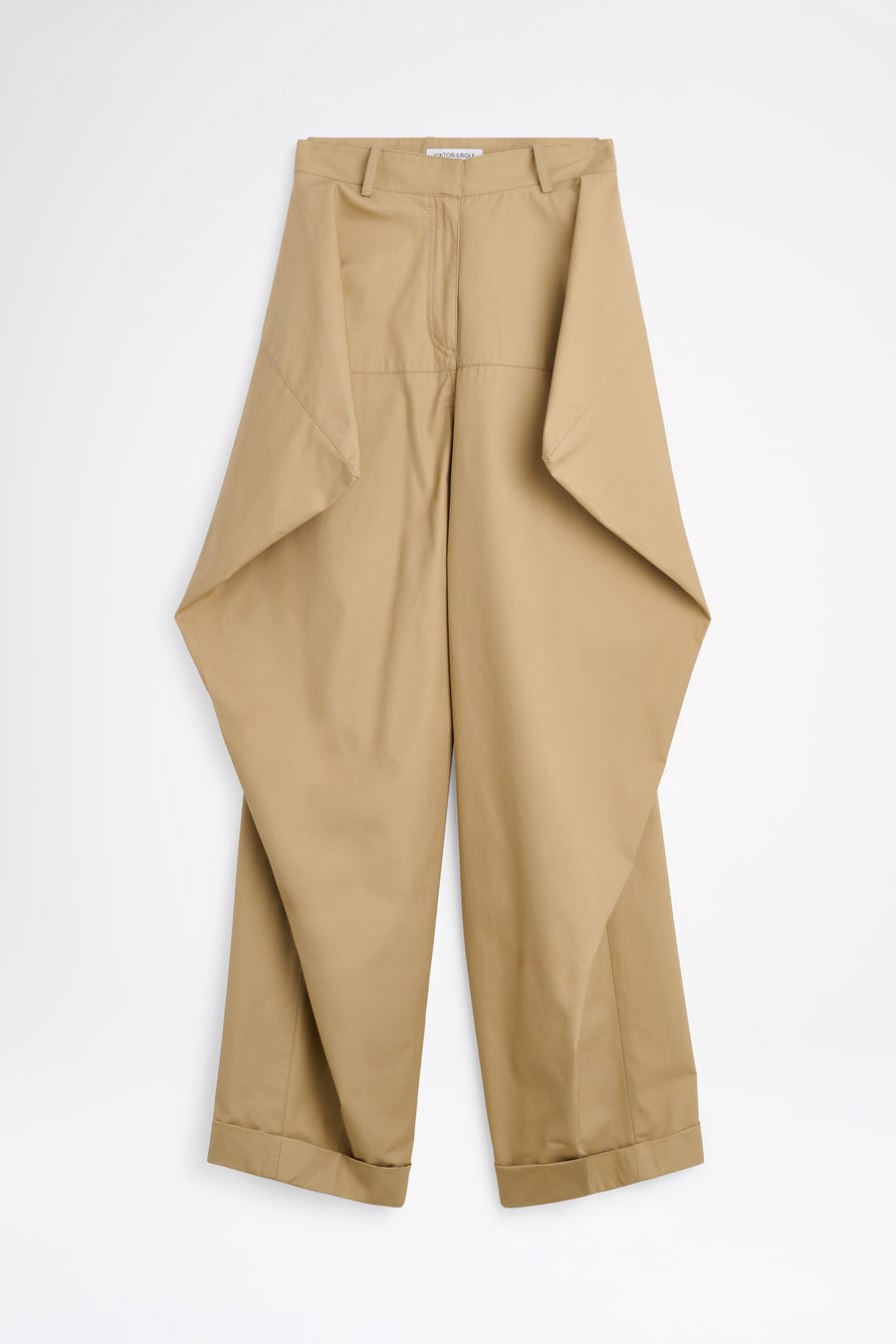 Beige wide-leg pants on a white background