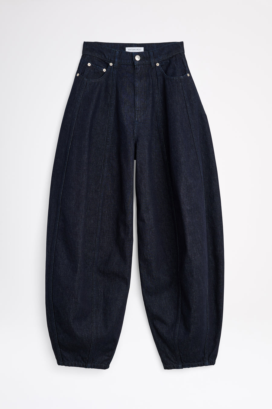 Black denim pants on a white background