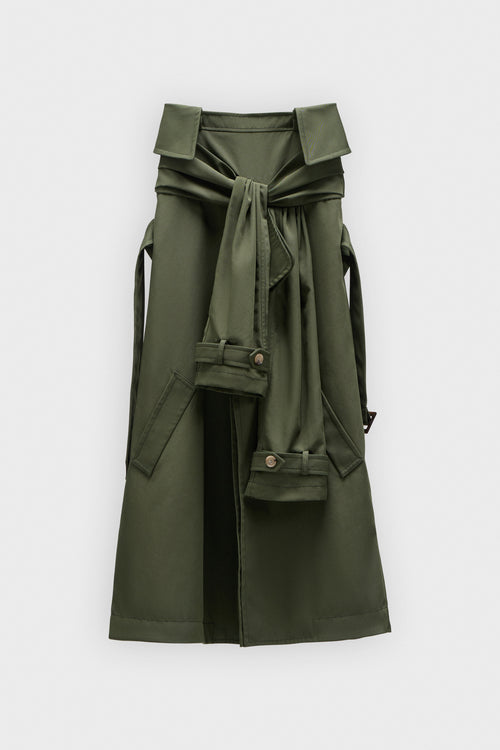 SLEEVE TIE GABARDINE MIDI SKIRT