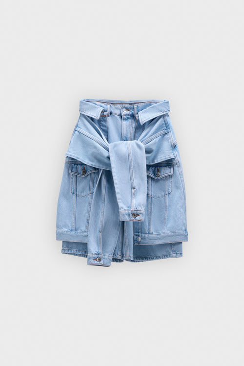 SLEEVE TIE DENIM SHORTS