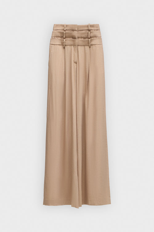 MULTI-LAYERED LINEN SILK BLEND TROUSERS