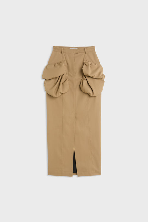 PLEATED POCKET MAXI PENCIL SKIRT