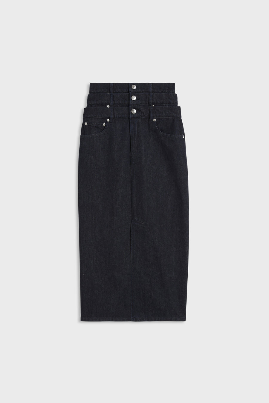 MULTI-LAYERED LONG DENIM SKIRT